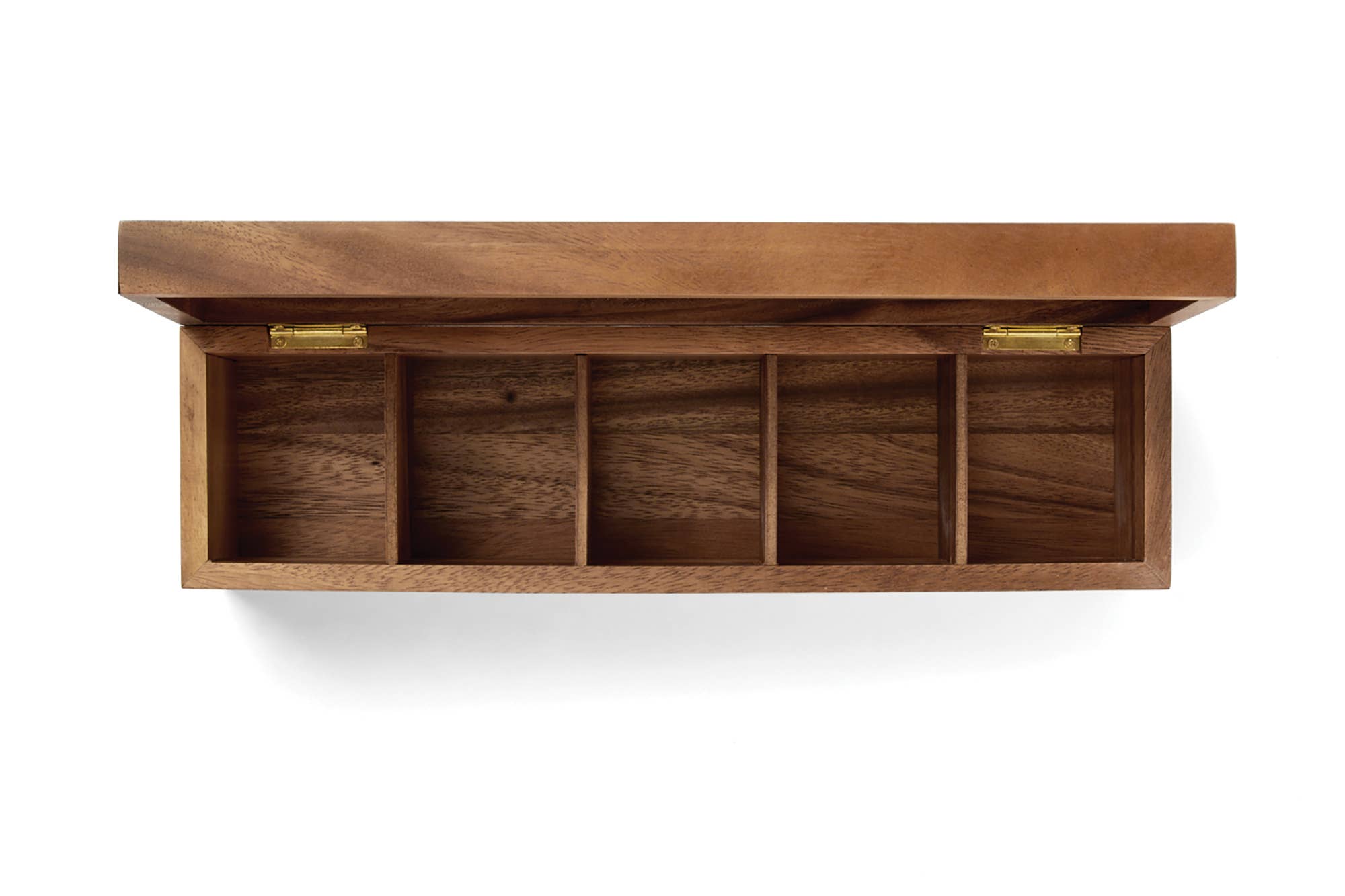 Fox Run Brands – Großhandel Küchenaufbewahrung/-Organizer – Ironwood Townhouse Teebox aus Akazie mit 5 Fächern, 38,7 x 9,5 x 10,2 cm5