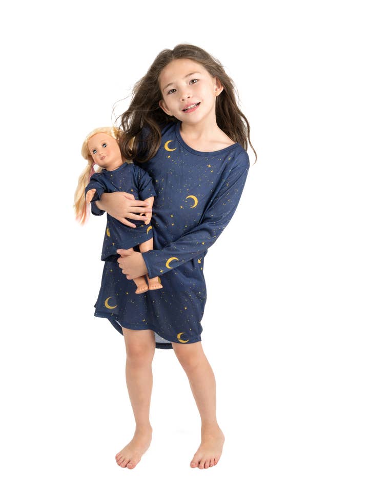 Moon Nachthemd voor meisjes en poppen voor kinderen voor wholesale door Leveret Pajamas