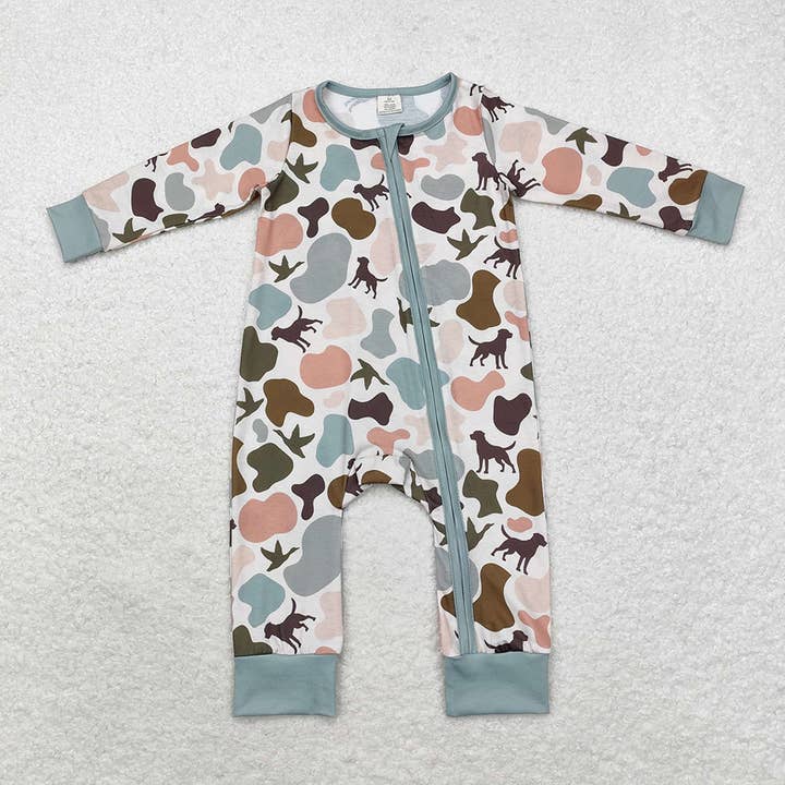 Barboteuse zippée en bambou camouflage pour bébés et garçons pour la vente par Aier Wholesale