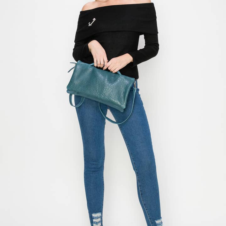 Jazmine Denim Portofino With Denim Leather Messenger Clutch for wholesale by Viva Bags of California