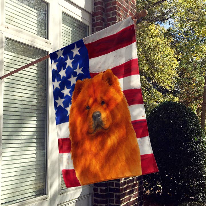 Bandiera da casa con bandiera americana e Chow Chow rosso WDK6351 per la vendita all'ingrosso da parte di Caroline's Treasures
