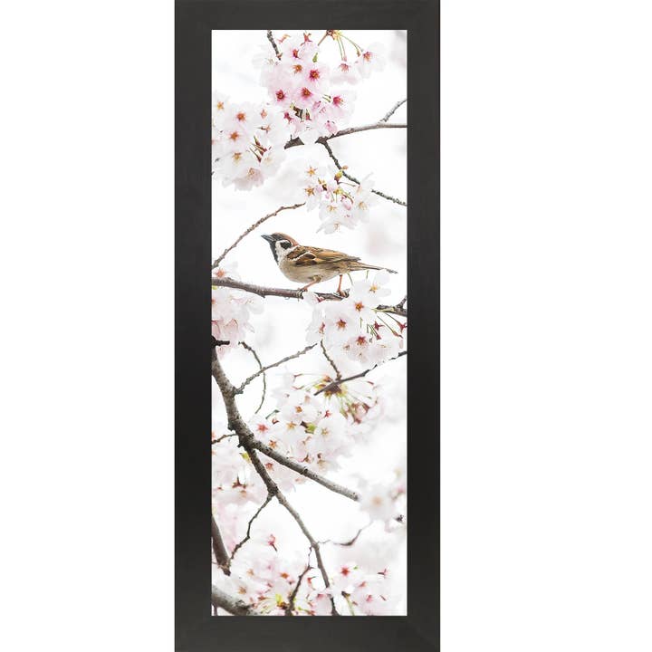 Spring Sparrow in Bloom – Soft Floral Bird Wall Art for wholesale by Summer Snow Art