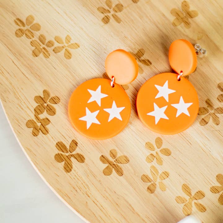 EJ Clay Co - Wholesale Dangle Earrings - TN Tri-Star Dangles - Orange & White