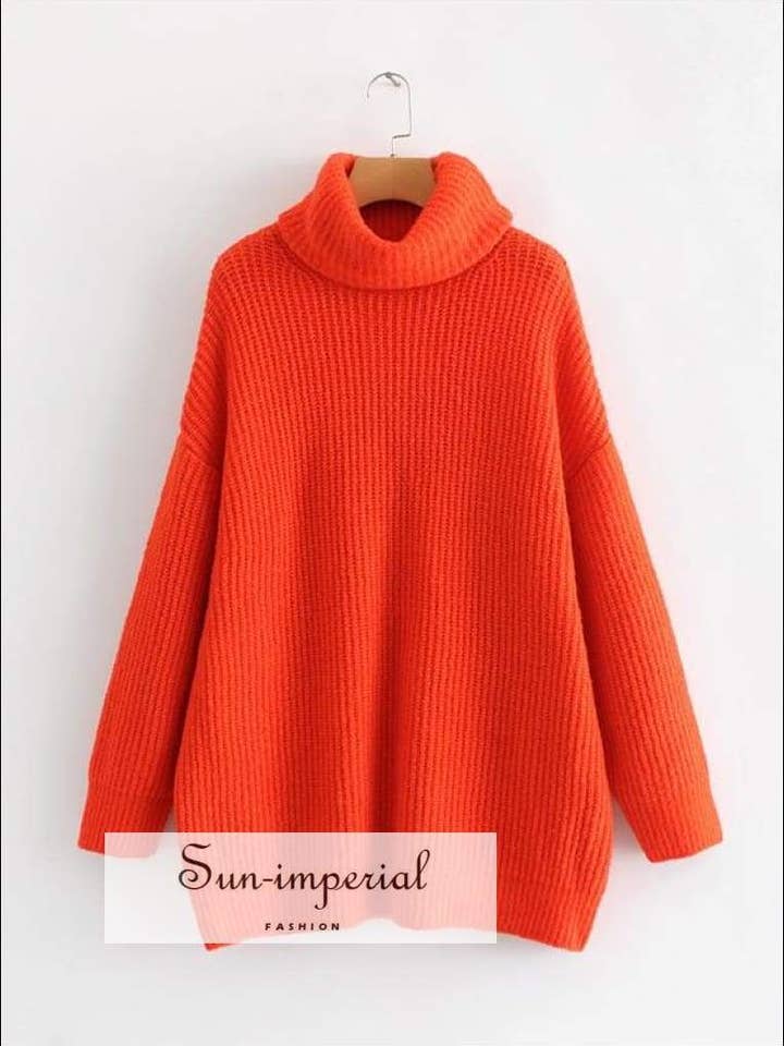 Frauen Fire Red Oversized Rollkragenpullover Lose Pullover für den Großhandel von Sun Imperial