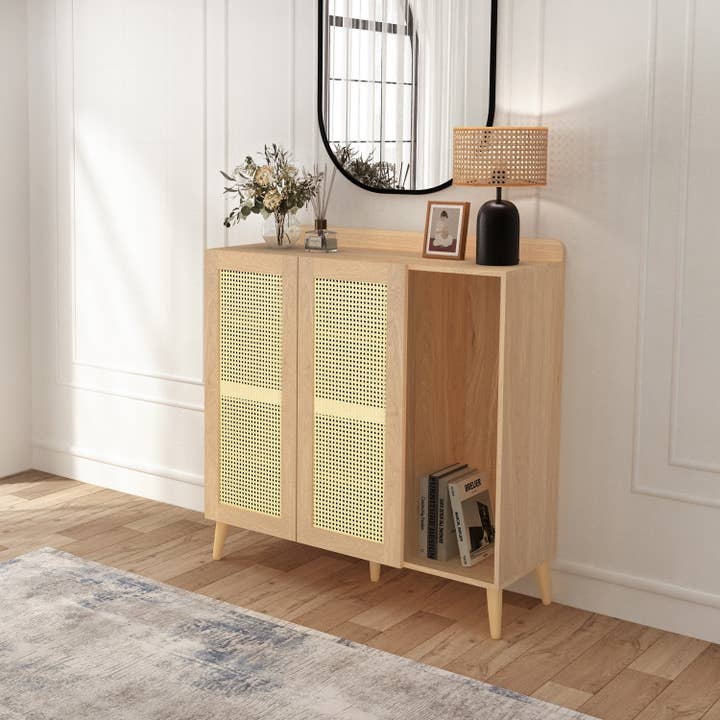39F Inc. - Wholesale Cabinet - Rattan Sideboard Storage Cabinet with Rattan Decorated Doors