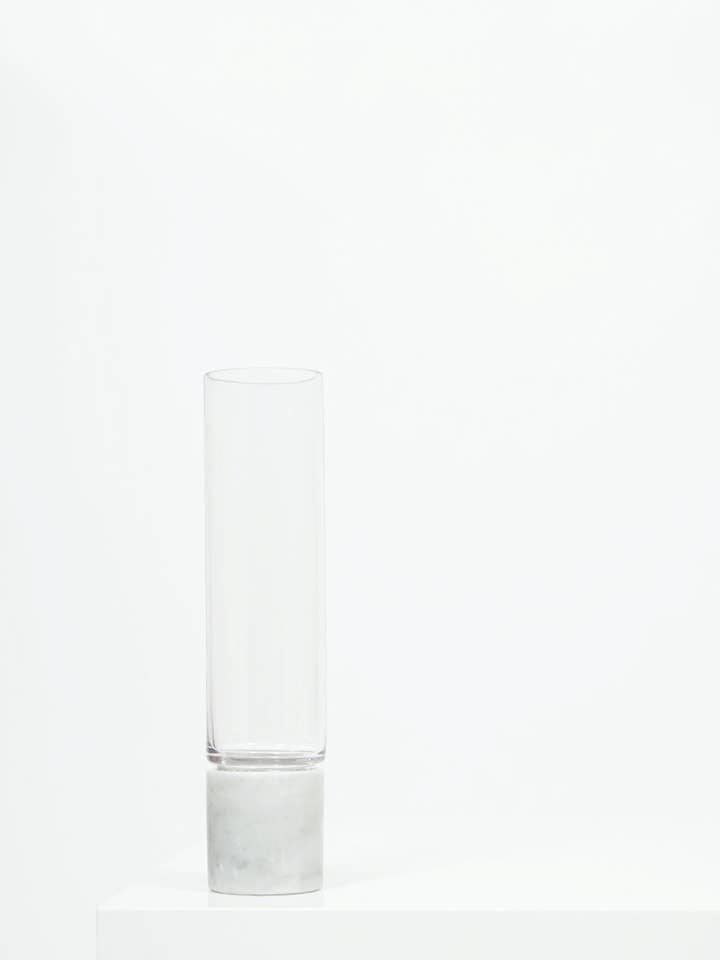 Small Bianco Carrara Marble and Glass Vase and Hurricane for wholesale by Black Sheep (White Light)