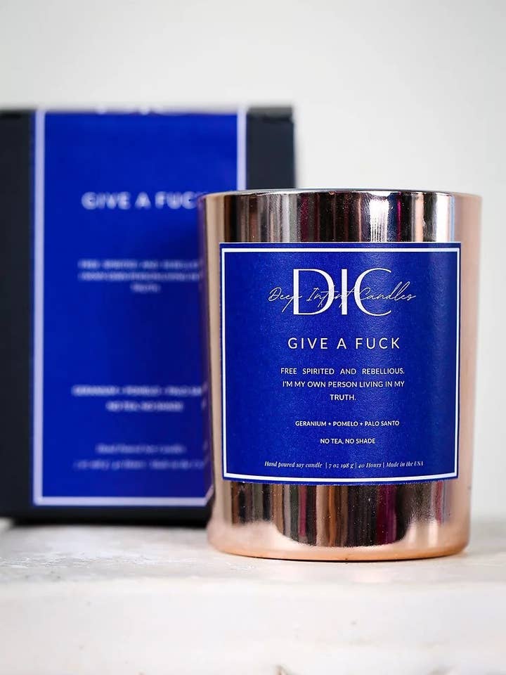Give a Fuck Bougie de soja Géranium & Palo Santo pour la vente par Deep Intent Candles