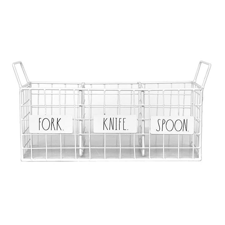 DesignStyles Home - Wholesale Utensil Holder - Rae Dunn 3 Section White Metal Kitchen Utensil and Silverware Holder