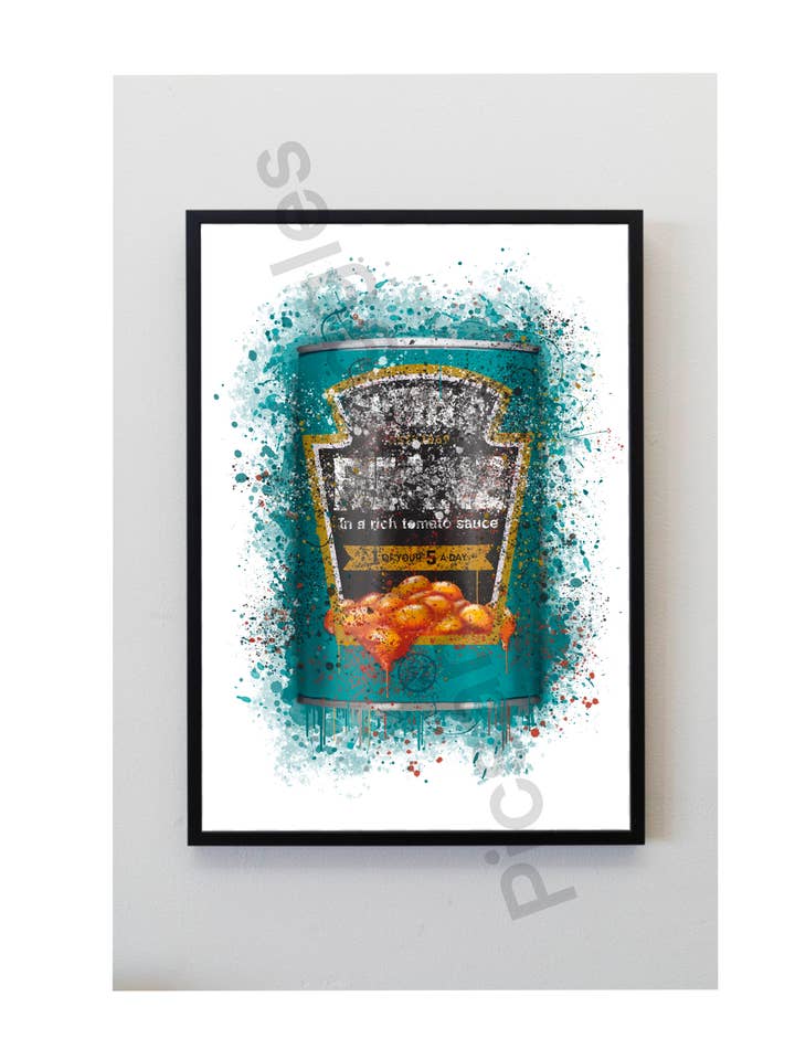 Baked Bean Tin Splatter Print for wholesale by Pics and Squiggles