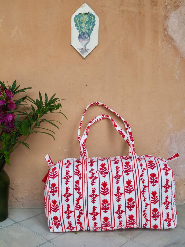 Red Quilted Weekend / Duffel Bag for wholesale by Kapara London