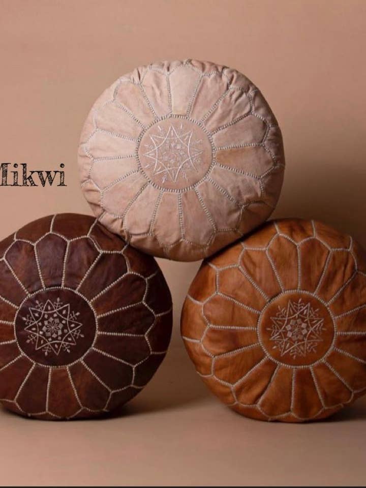 Moroccan Leather Ottoman Pouf Multiple Colors for wholesale by Mikwi