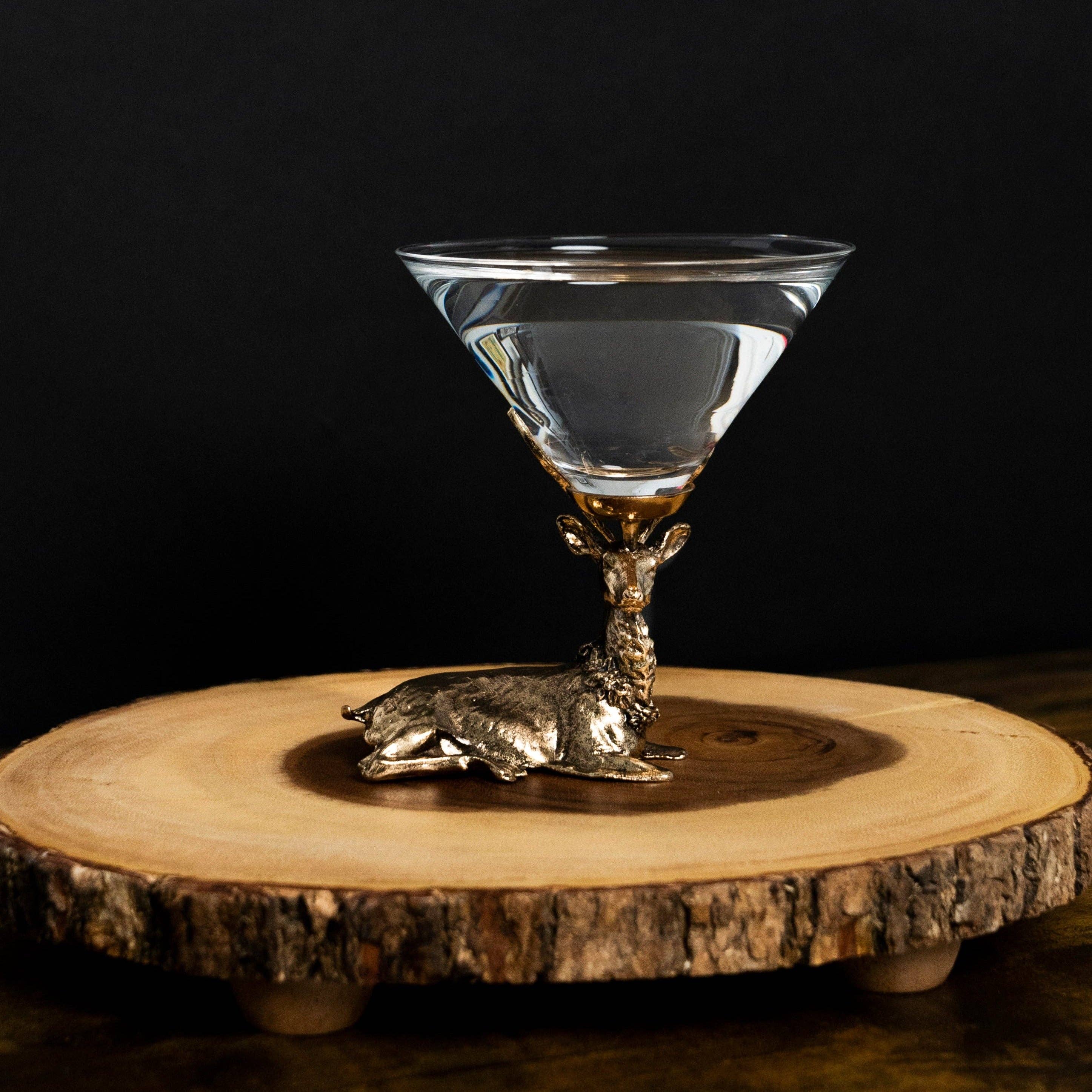 Jersey Art Glass - Wholesale Cocktail/Liquor Glass - Gold Stag Deer Martini Glasses (Set/2) | Cocktail Glasses5