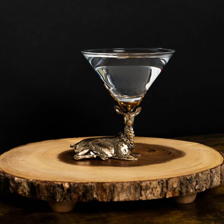 Jersey Art Glass - Wholesale Cocktail/Liquor Glass - Gold Stag Deer Martini Glasses (Set/2) | Cocktail Glasses5