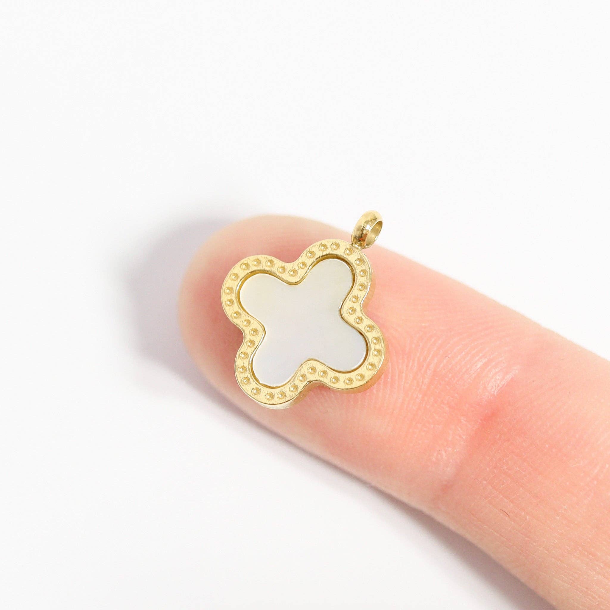 18K Gold PVD Stainless Steel Lucky Clover Charm for wholesale on Faire8