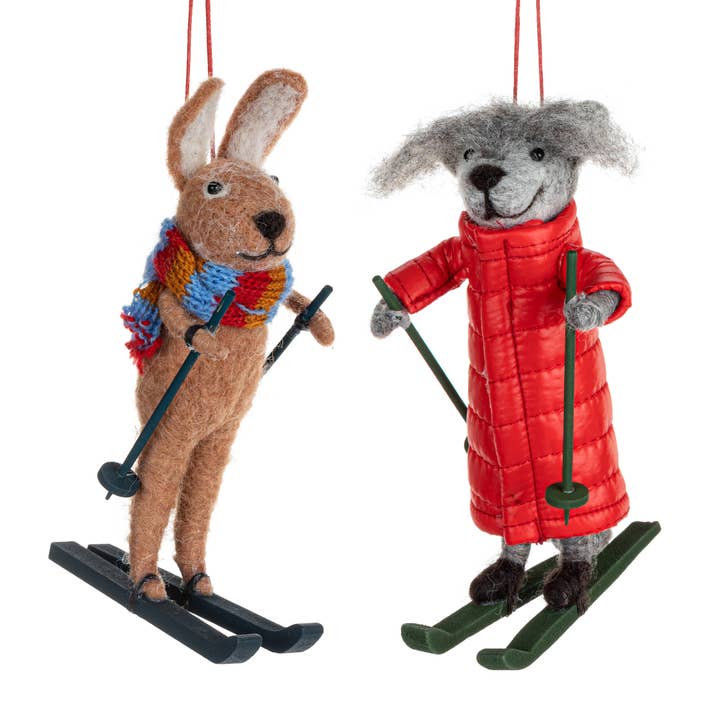 Felt Rabbit and Fox Ski Ornaments - 2 Assorted for wholesale by DEMDACO