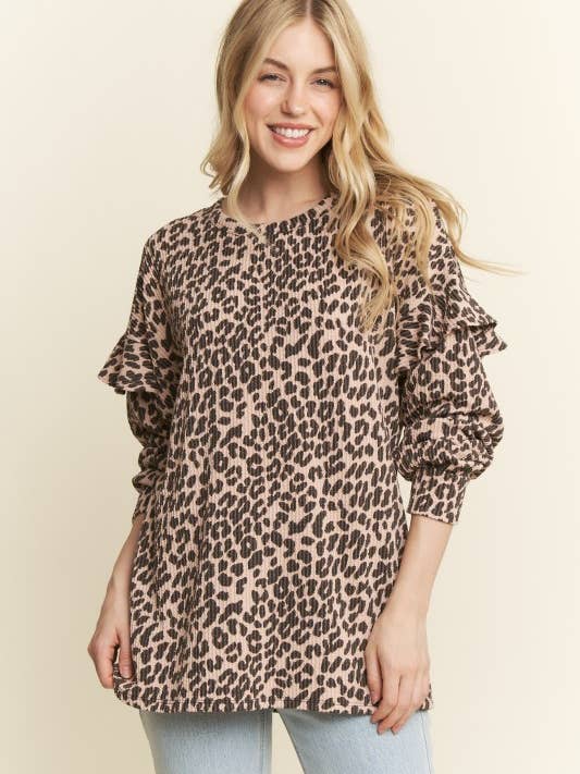HEIMISH - Wholesale Tunic - Women's - ET7972-11 LONG RUFFLE SLEEVE ANIMAL TOP1