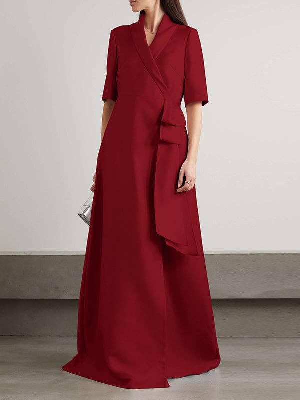 UZ Wholesale Store - Wholesale Gown - Women's - Solid Color Split-Joint Loose V-Neck Maxi Evening Dresses6