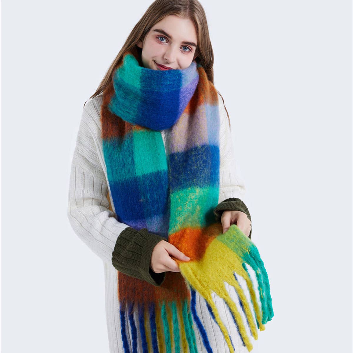 ACCITY - Wholesale Scarf - Women's - olorful Mohair Checkered Scarf - Thick Wrap_CWASC01676