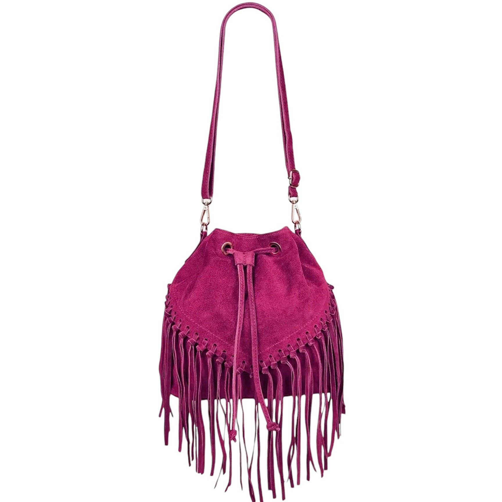 MODARNO - Vente Sac porté épaule – femme - Sac en daim Modarno à franges 26x13x26 cm6