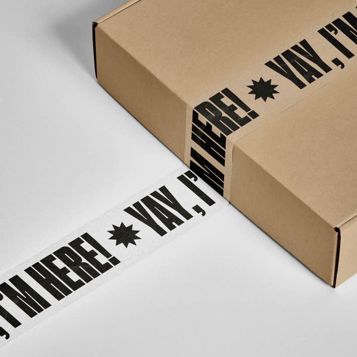 Shippy Tape - Wholesale Tape - Yay, I'm Here! Shipping Tape - Clear/Black