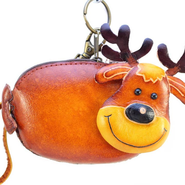 E596 Moose Handmade Wristlet leather coin purse wallet for wholesale by Sunflower Handmade leather inc