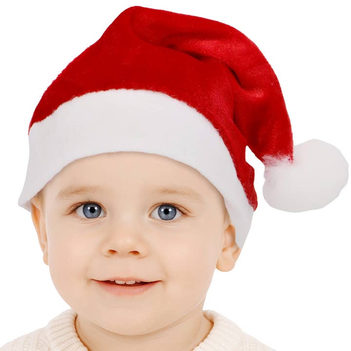 RED WHITE Toddler Kids Velvety Fleece Novelty Santa Hat for wholesale on Faire0