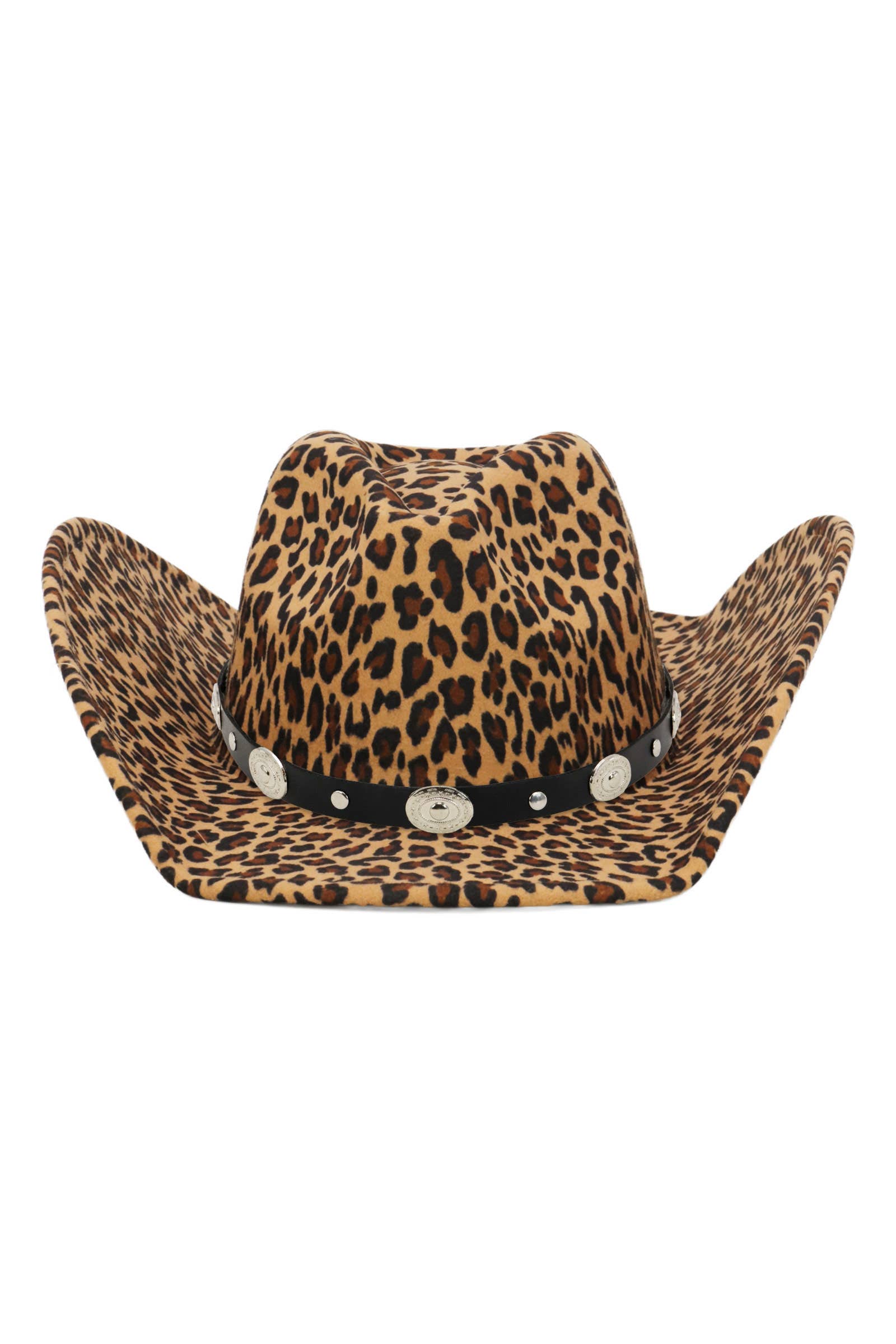 Cap Zone - Vendita all'ingrosso Cappello da cowboy - Donna - Cintura Concho Cappello da Cowboy in Feltro con Motivo Leopardo Finto1