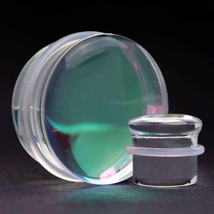 Tapón/medidor de vidrio iridiscente de una sola llamarada Aurora Borealis para venta al por mayor de Custom Plugs