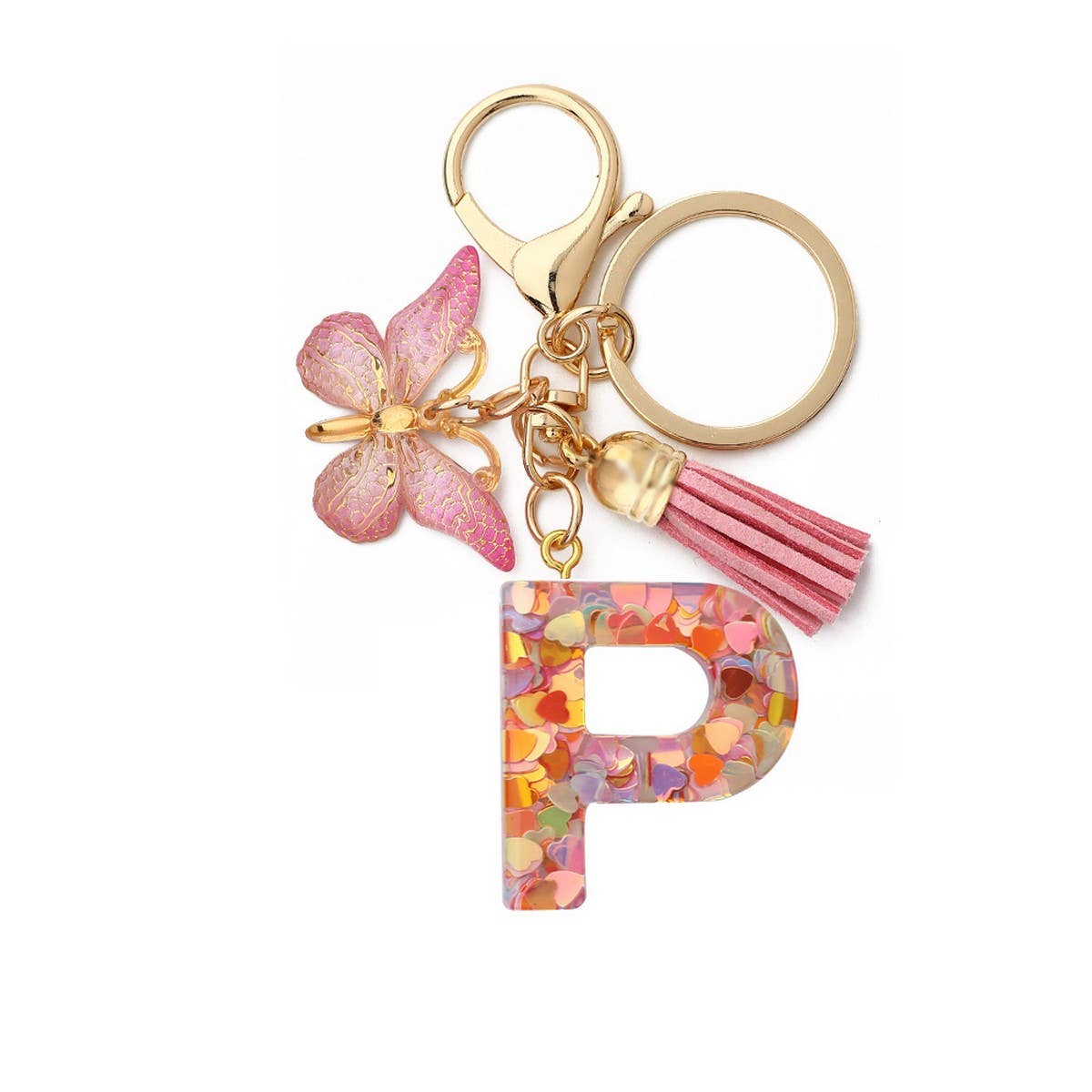 ACCITY - Wholesale Keychain - Women's - Glitter Resin Letter Butterfly Keychain_CWMM686615