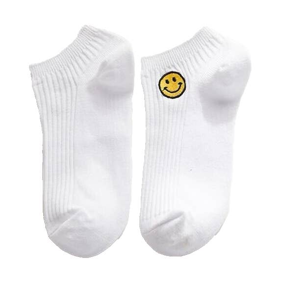 Smiley Face Emoji geborduurde witte sokken voor wholesale door Fleur de lys collections