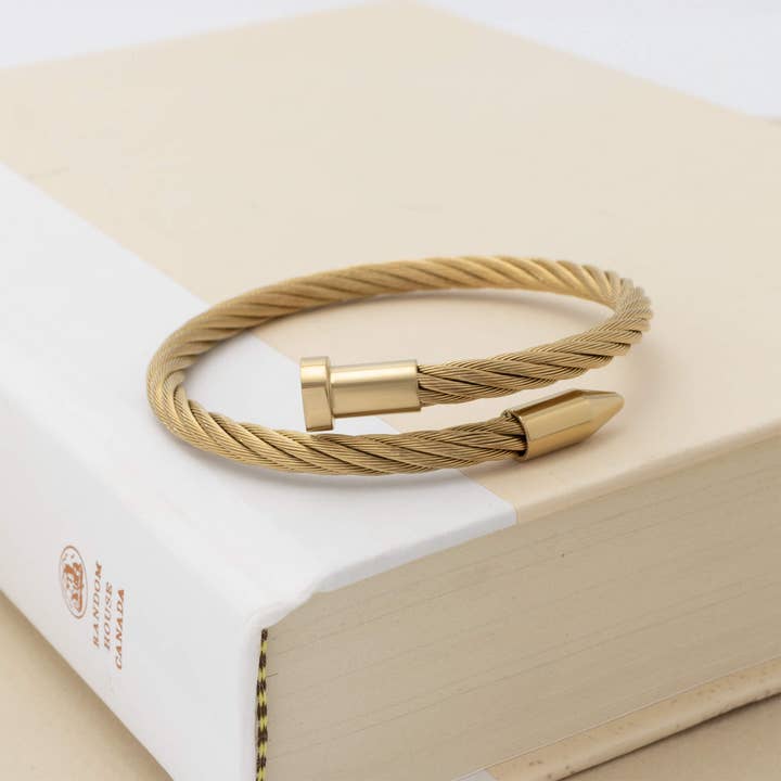 WJW - Wholesale Link & Chain Bracelet - 18K Gold PVD Stainless Steel Mens Nail Bracelet4