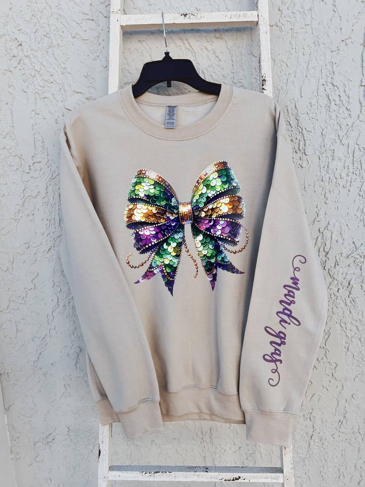 Sweat-shirt à nœud en sequins pour Mardi Gras pour la vente par Signs By Aprils LLC