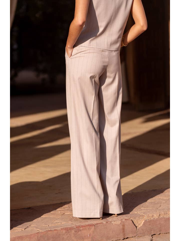 Attentif Paris - Wholesale Nette broek/pantalon - Dames - Harmonia gestreepte broek met hoge taille en wijde pijpen3