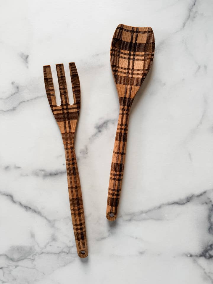 Plaid Wooden Utensil Set for wholesale by Wood & Ash
