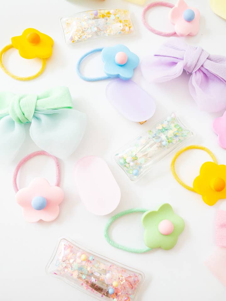 Shay Bow and Confetti 5 Piece Hair Clip Set for wholesale by Eggy Cakes