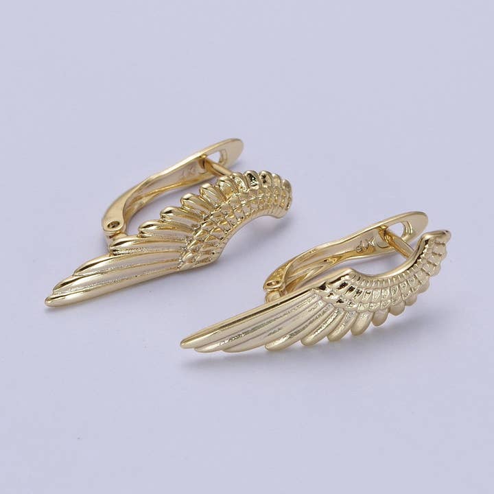 Angel Wing Earrings, Gold Hoop Earrings With Wing AE1012 for wholesale by Aim Eternal