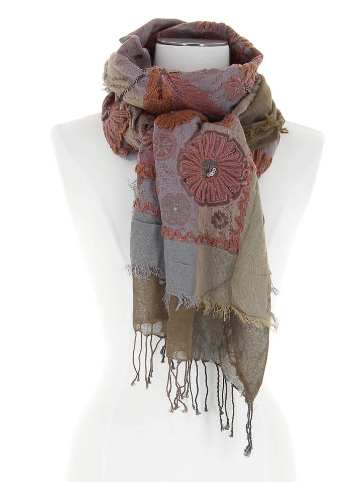 Maneswar scarf i bomull med broderier och fransar för wholesale av DIWALI PARIS