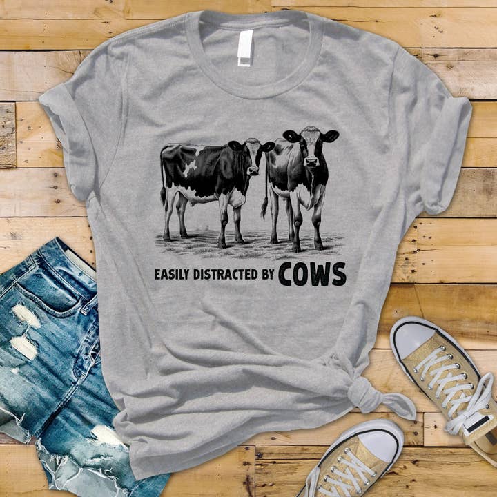 Easily Distracted By Cows T-Shirt for wholesale by Color Custom Prints