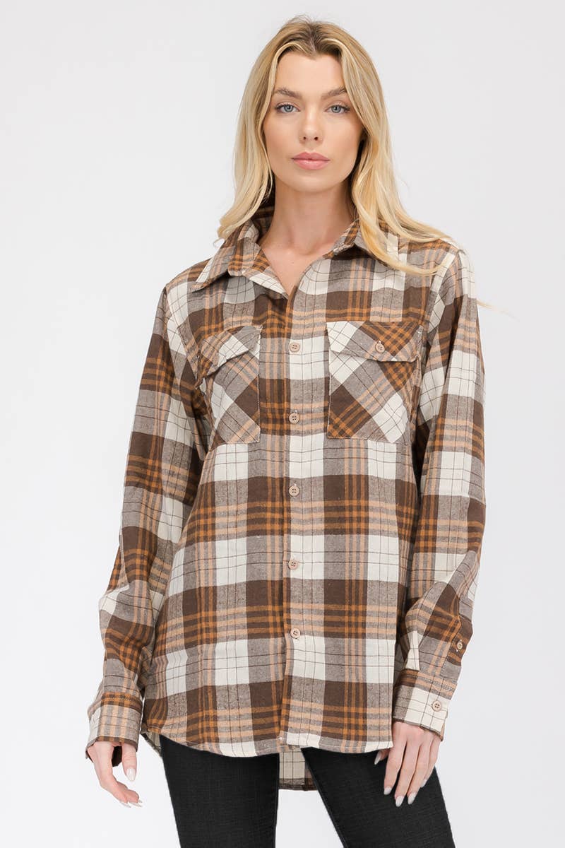 WEIV - Wholesale Button Down Shirt - Women's - WOMENS OVERSIZED FLANNEL LONG SLEEVE SHIRT7