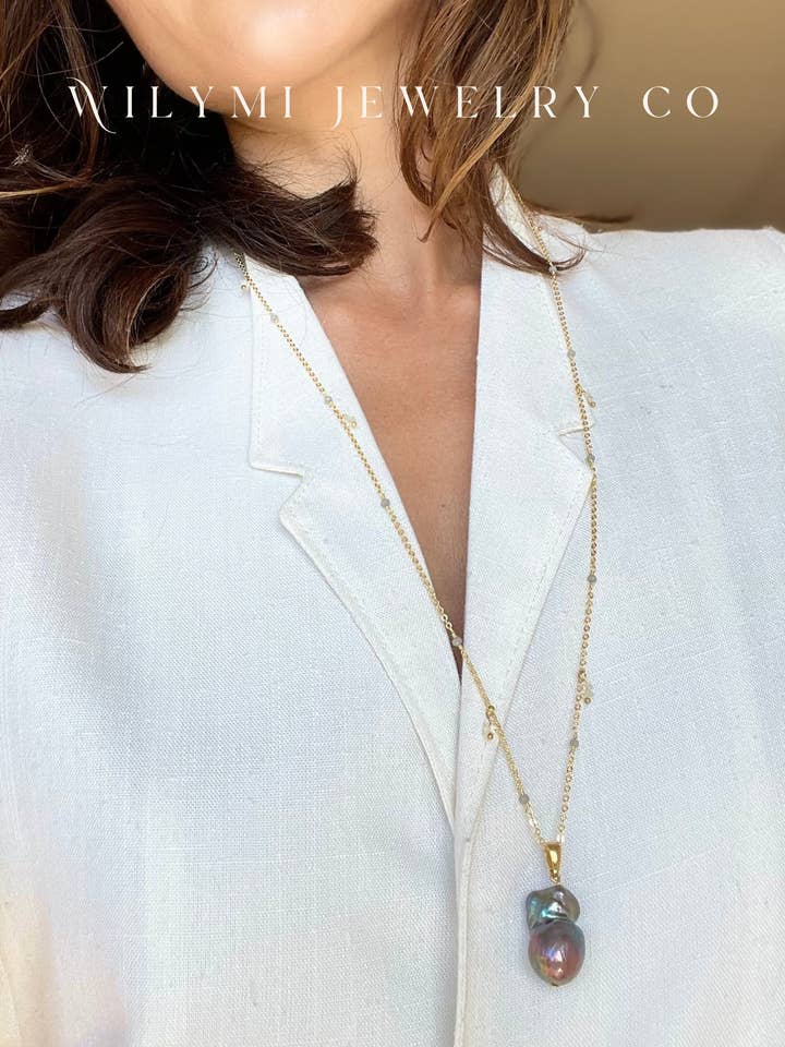 Tahitian Pearl Necklace + Herkimer Diamonds for wholesale by WILYMI Jewelry Co