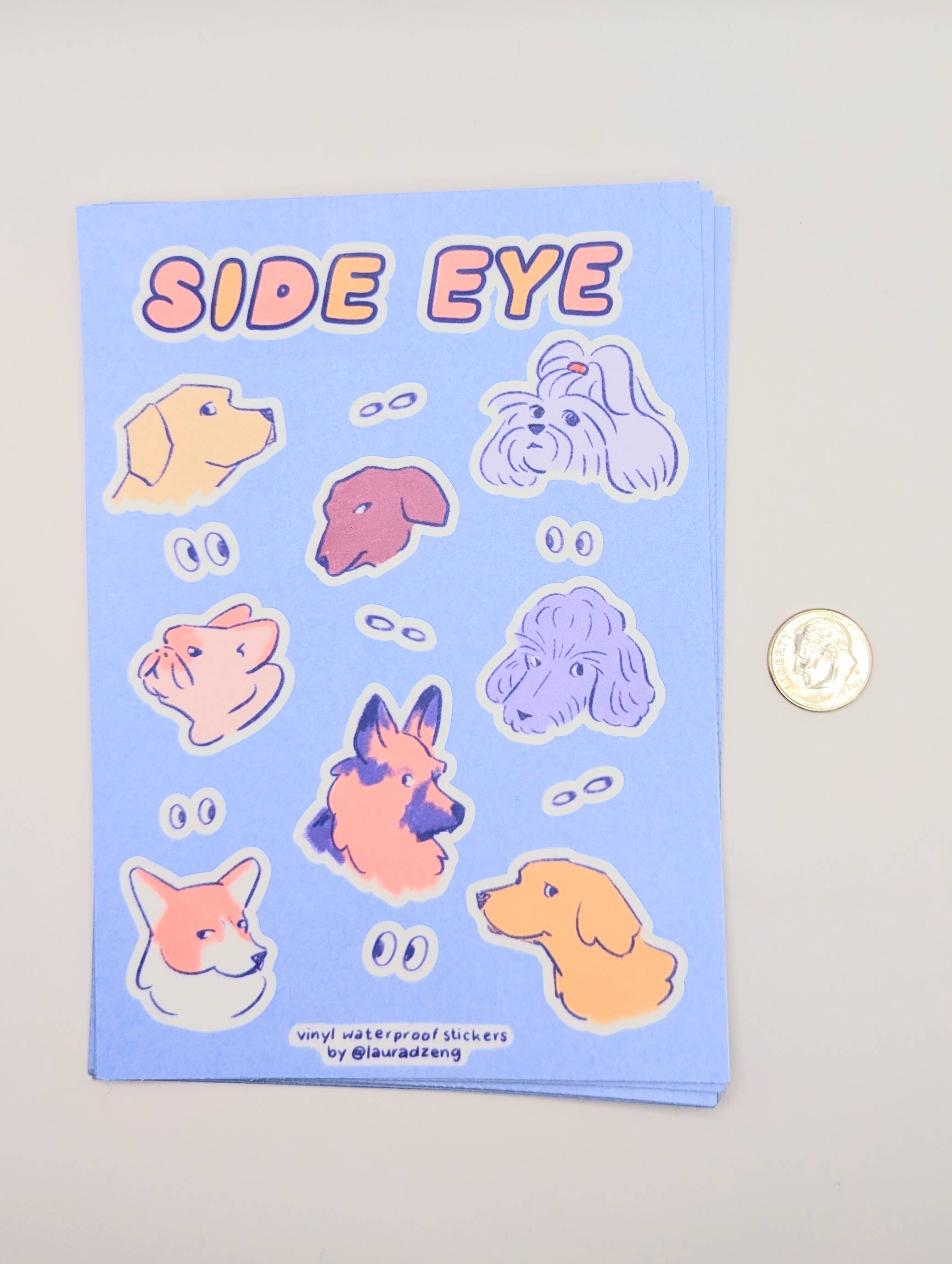 lauradzeng – Großhandel Aufkleber für Telefon und Laptop – Judgmental Dog Seitenauge wasserdichte Vinyl-Aufkleberfolie1