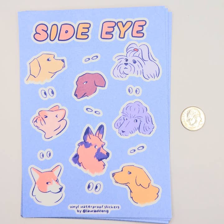lauradzeng – Großhandel Aufkleber für Telefon und Laptop – Judgmental Dog Seitenauge wasserdichte Vinyl-Aufkleberfolie1