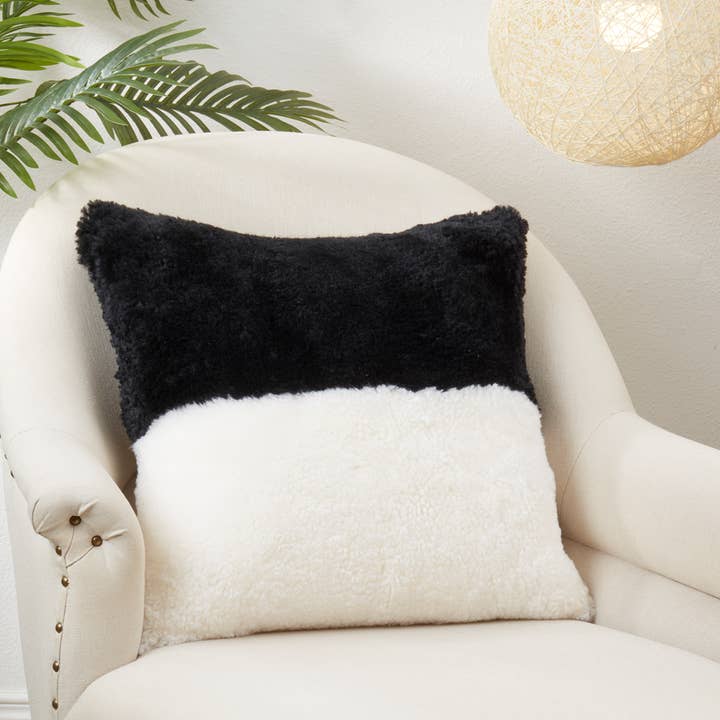Fennco Styles – wholesale Throw/decorative pillow – Black White Genuine Sheep Fur Down Filled 20" Throw Pillow