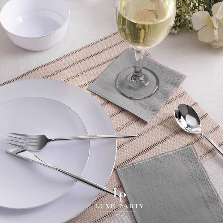 Servilletas de cóctel de papel gris con rayas plateadas | 20 servilletas para venta al por mayor de Luxe Party