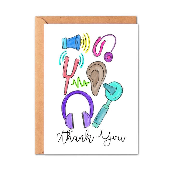Biglietto di ringraziamento ad acquerello disegnato a mano da audiologo per la vendita all'ingrosso da parte di Simply Crafty