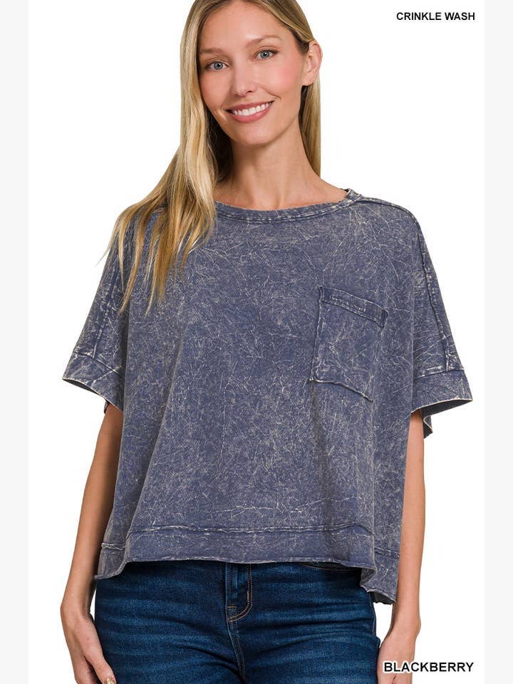 42POPS - Wholesale Knit Top - Women's - `.Washed Exposed Seam Oversized Tee25