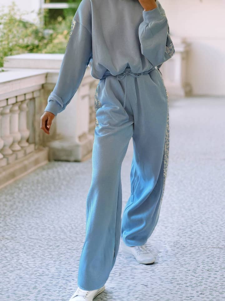 LDC Floral Patchwork Pullover and Sweatpants Lounge Set for wholesale by Little Daisy Closet