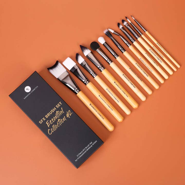 Narrative Cosmetics - Wholesale Makeup Brush Set - Essential SFX Makeup Brushes for SFX Makeup Artists for Film, Theater, and Halloween - Collection #2