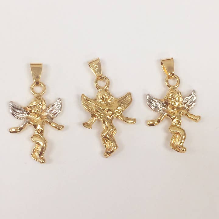 The Bead Bazaar - Wholesale Individual Charm/Pendant - 18K Gold Filled Guardian Angel Pendant, Angel Jewelry, Dainty Angel Charm, Religious Charm, Large Angel Pendant, Gold Angel Charm, Christian Charm