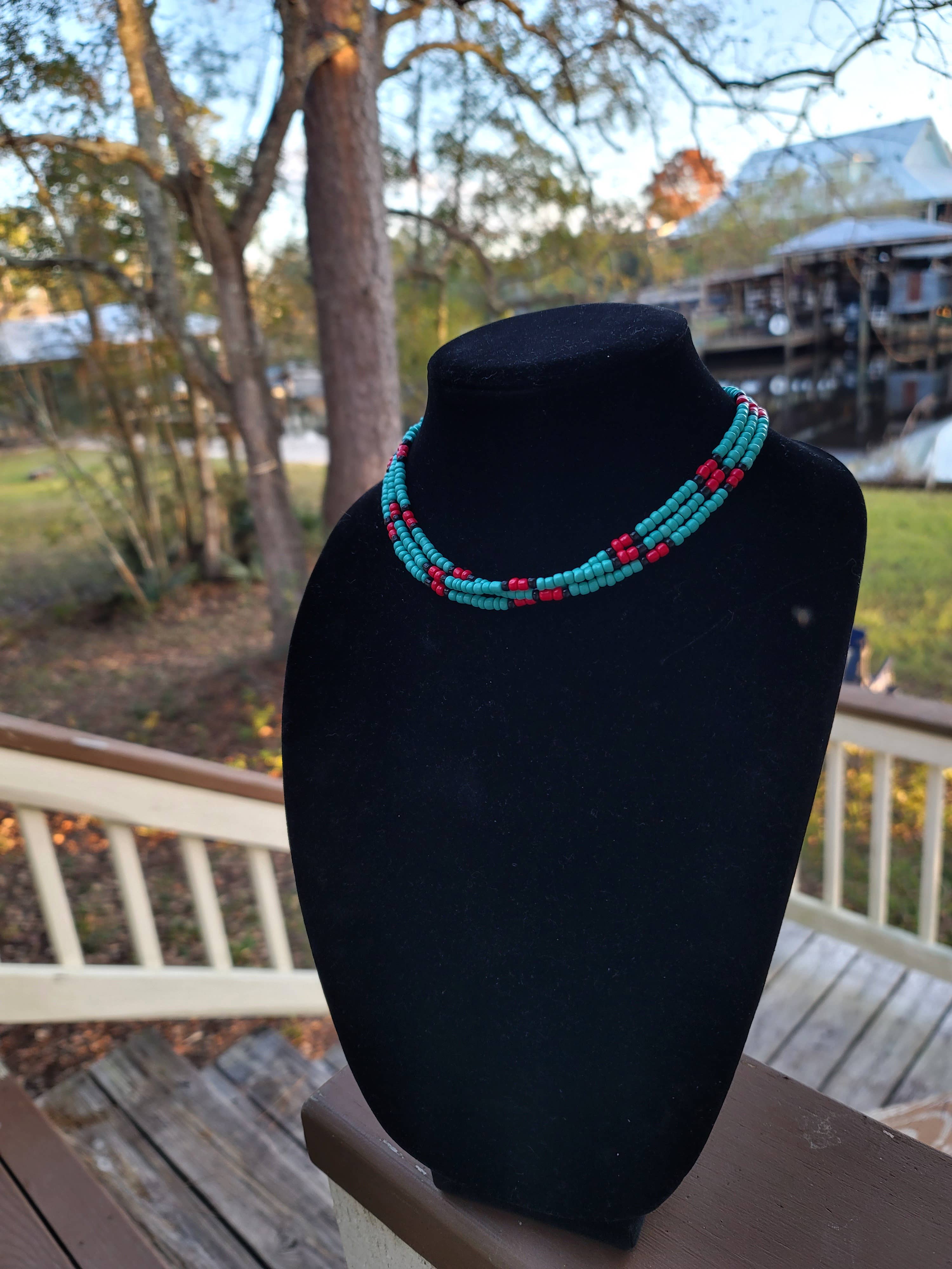 Horse Spirit Studio - Wholesale Choker/Collar - Native American Southwest made Turquoise glass bead choker 9